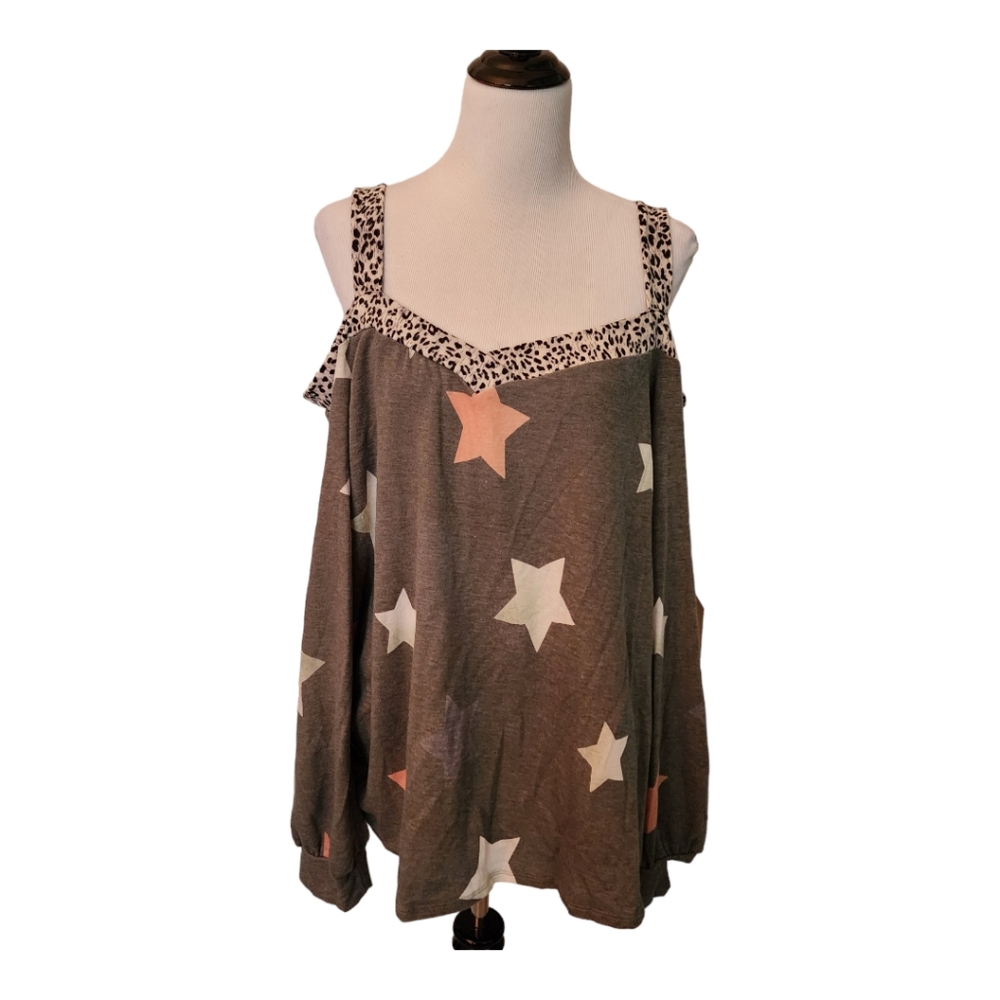 Star green leopard print cold shoulder 2X
